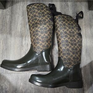 🐢 Coach Tristee Rain Boots Size 11! Lace up the back Genuine Coach
